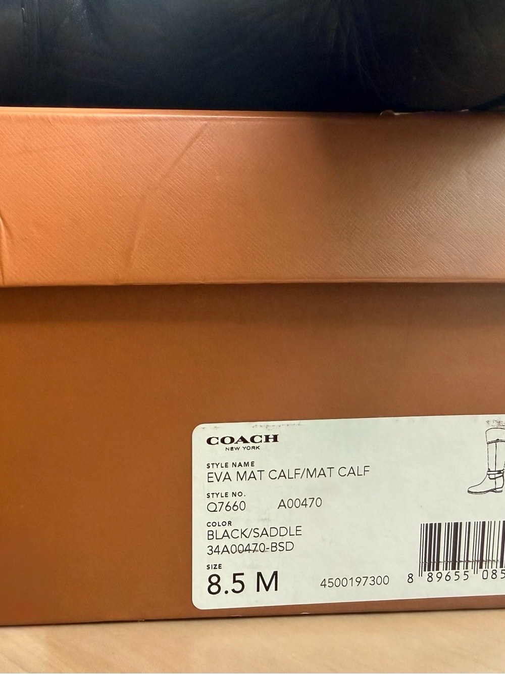 Coach Eva Mat Two Tone Tall Leather Riding Boots Black Saddle Brown 8.5 w/ box - Picture 7 of 8